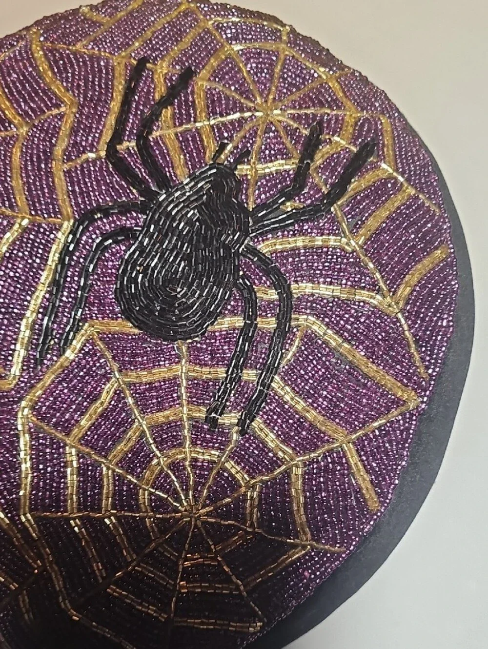 Beaded Spider Web Throw Pillow - Purple & Gold